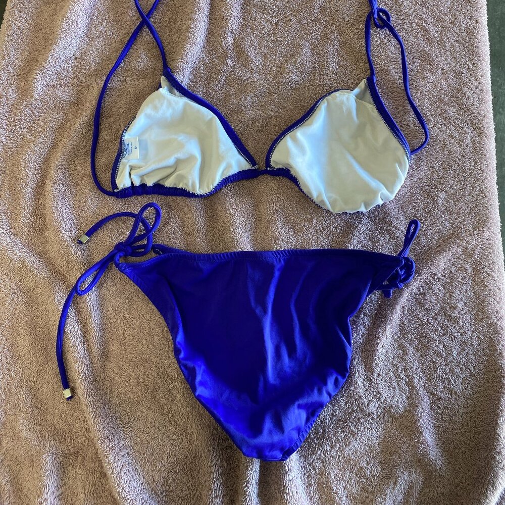 Venus Royal Blue Triangle Bikini Set Size 8 Top / Size 2 Bottom Tie Side Swimwea - Picture 3 of 6
